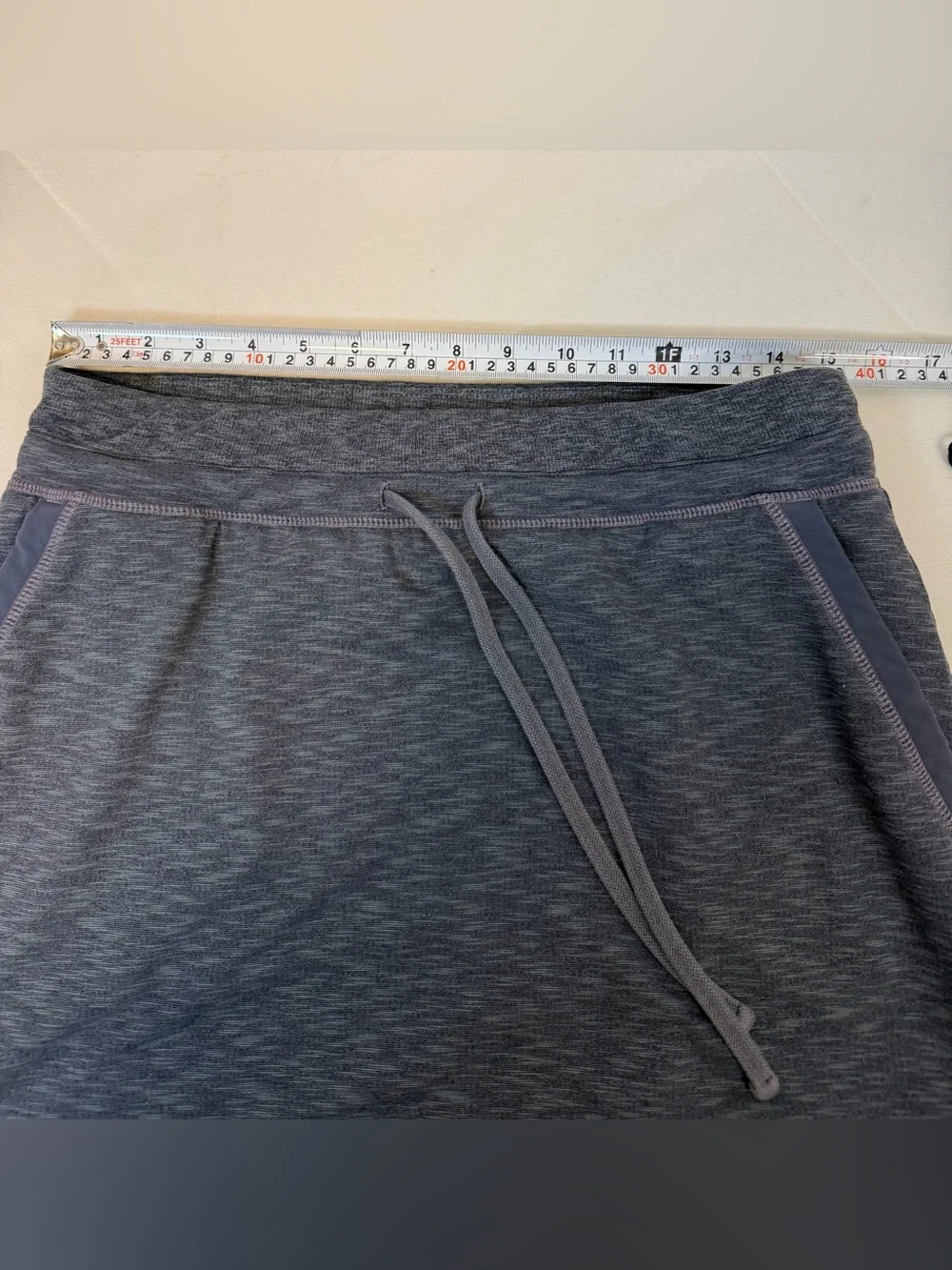 Athleta Techie Terry Mini Skirt‎ Gray Purple Drawstring Waist Women’s Medium